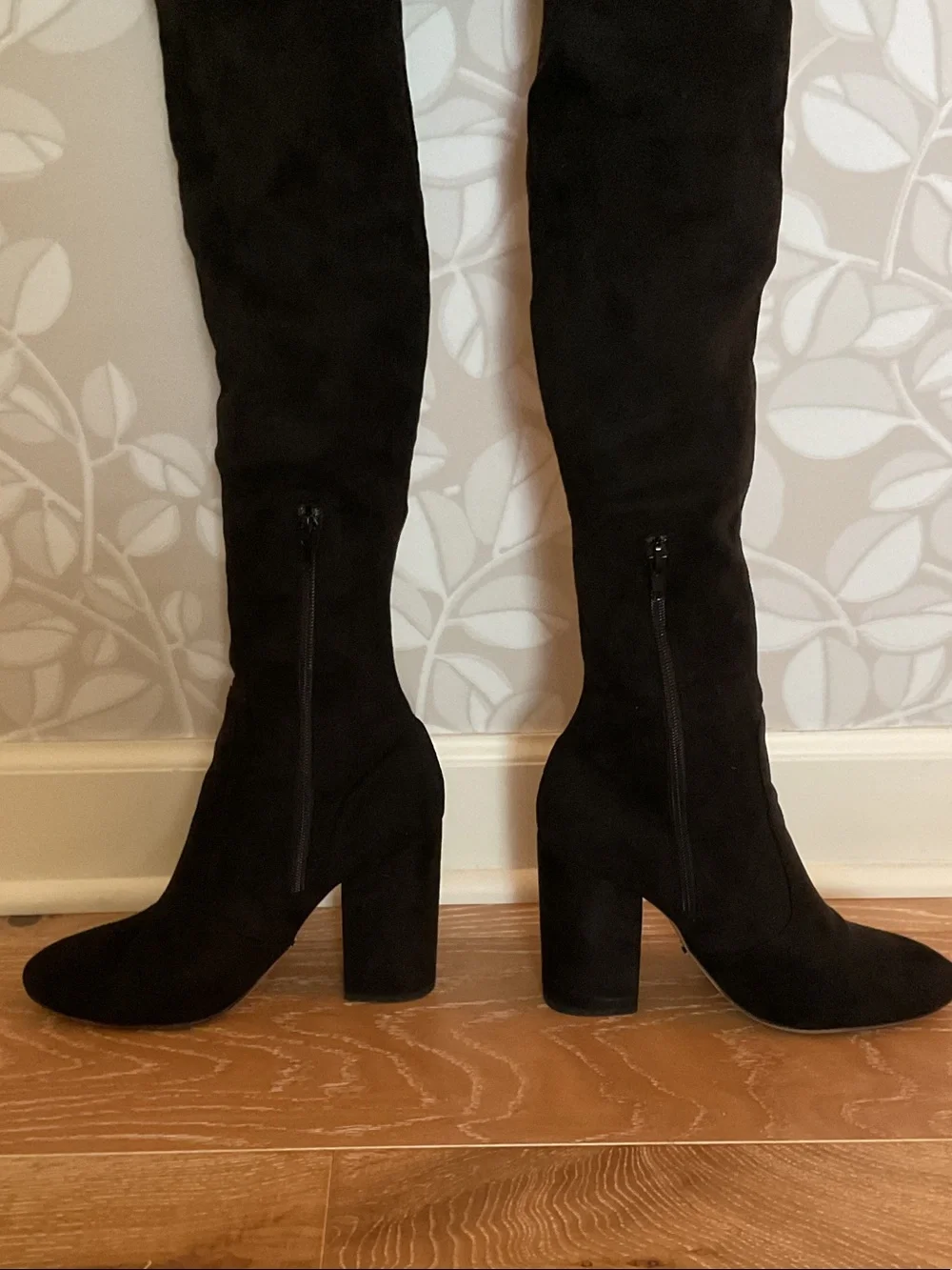 Tony Bianco Black Over-the-Knee Suede Boots with Block Heel